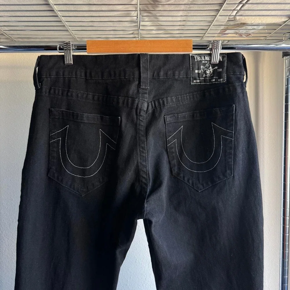 True Religion Geno Relaxed Slim Black Jeans Horseshoe Stitch Mens 36x31.5